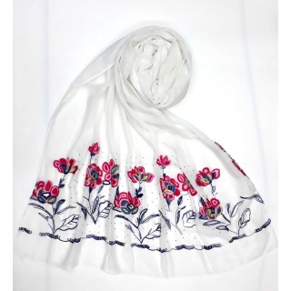 Designer Diamond Cotton Stole- White